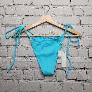 Frankies Bikinis Tia Plisse Bikini Bottom In Aquamarine NWT Size L